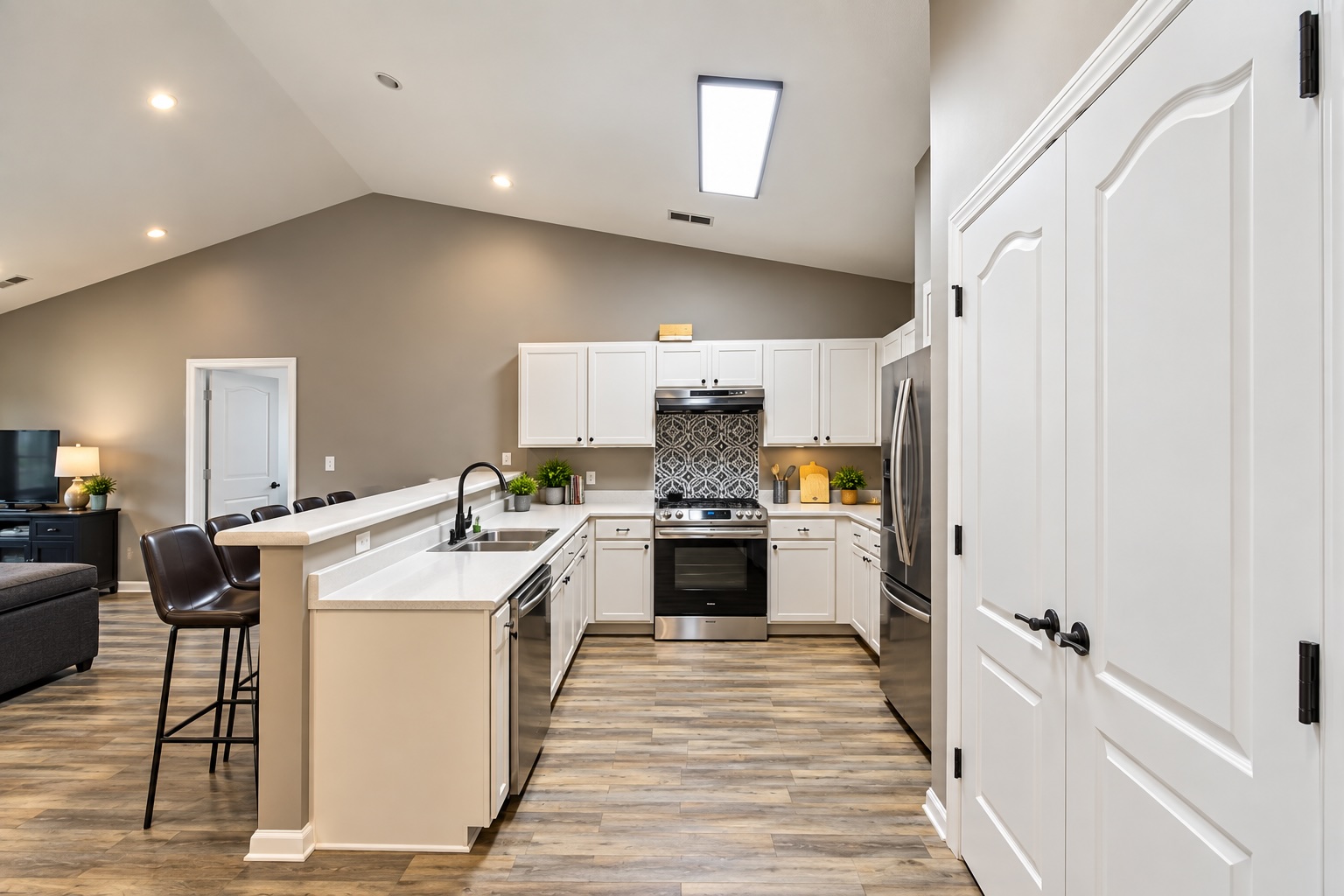 White cabinets and stainless-steel appliances